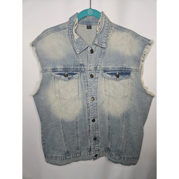 Manfinity Blue Denim Distressed Cutoff Button Up Vest Mens Size Large Lightwash - Picture 1 of 7